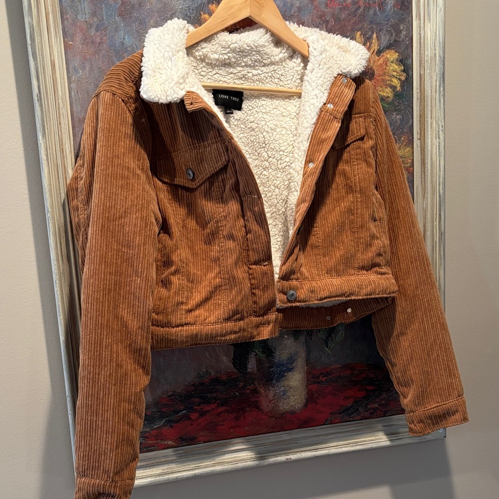 Love Tree Tan Corduroy Jacket with Cream Sherpa Lining